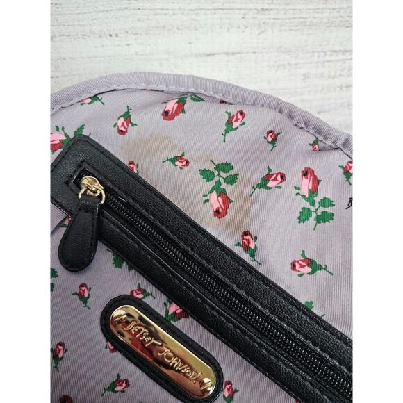 Bow Striped Faux Leather Backpack Black White Pink - Picture 10 of 12